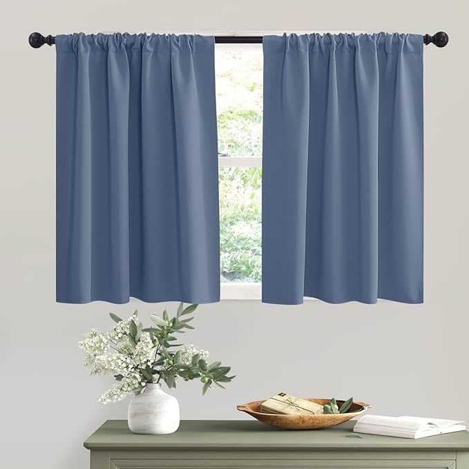 RYB HOME Short Stone Blue Blackout Curtains by RYBHOME