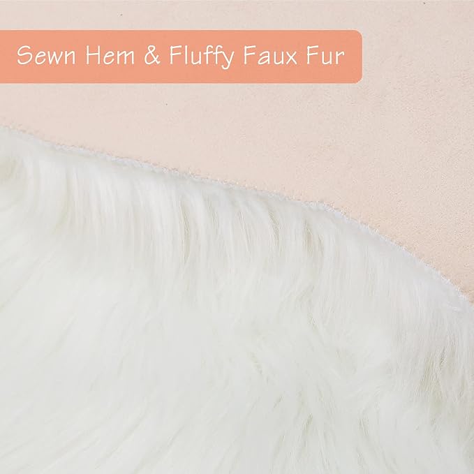 duduta White Faux Sheepskin Runner Rugs 2x6 ft, Fluffy Shag Rug - Image 3