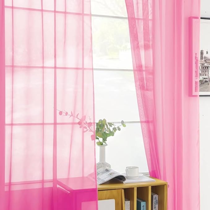 youleyar Solid Sheer Rod Pocket Curtain Voile Draperies 2 Panels White Beige - Image 8
