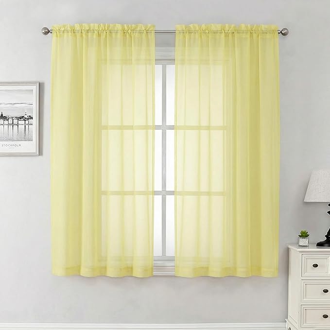 Lecloud Goose Yellow Sheer Curtains 63 Inch Length 2 Panels, Light Filtering by Lecloud