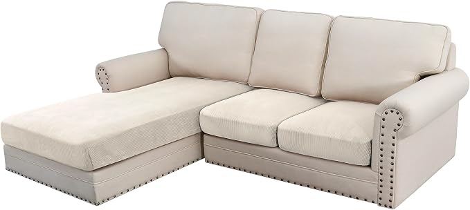 H.VERSAILTEX Velvet Stretch Sectional Couch Covers 3 Pieces, L Shape, Ivory by HVERSAILTEX