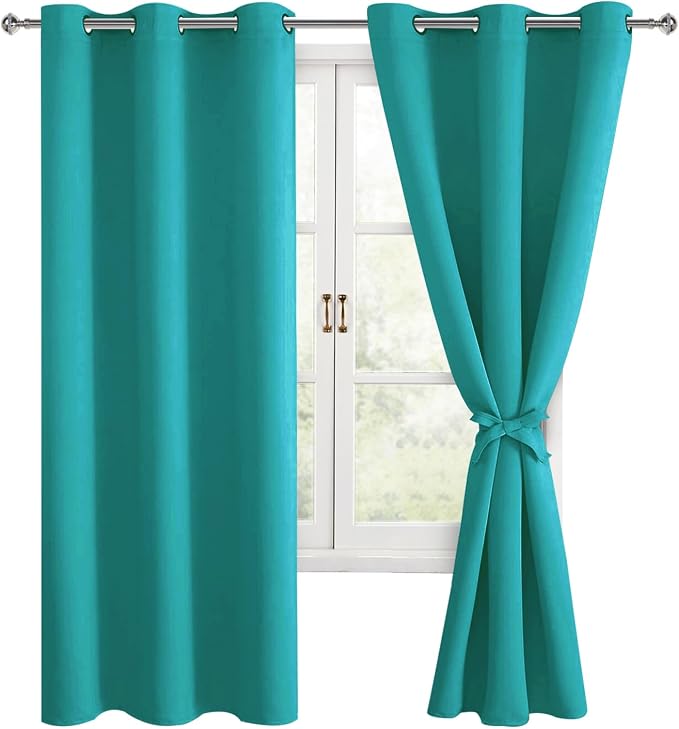 Blackout Curtains for Bedroom, Peacock Teal, 38 x 72 Inch, 2 Panels | Noise by Hiasan