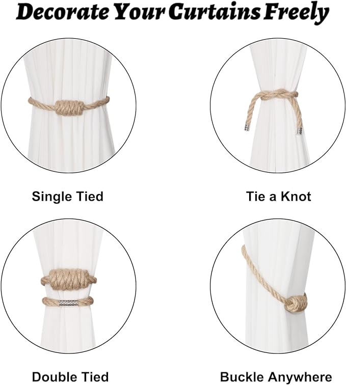 BEL AVENIR Magnetic Jute Curtain Tiebacks, Decorative Drapery Holdbacks - Image 3