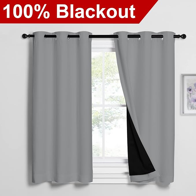 NICETOWN Silver Grey 100% Blackout Curtains 54 inches Long, Thermal Insulated - Image 2