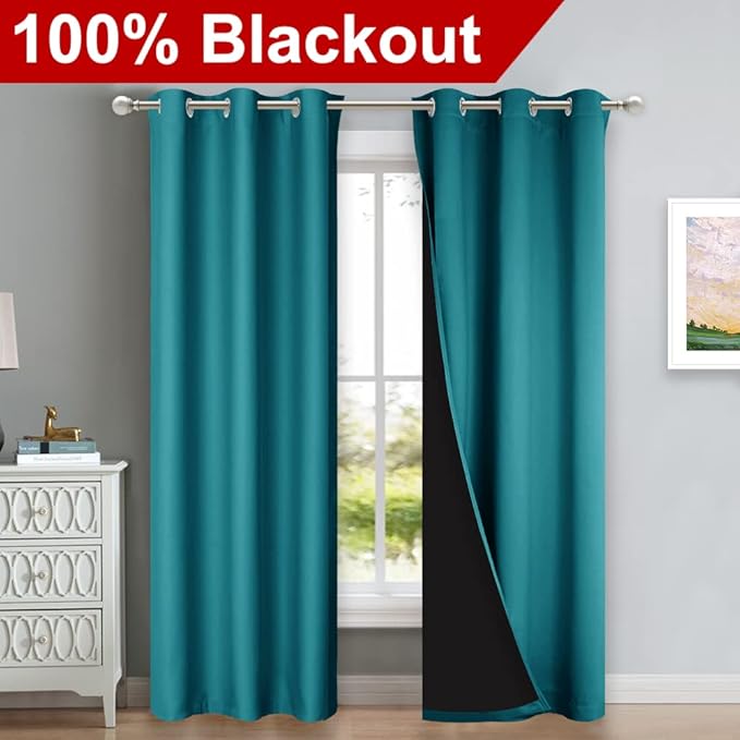 NICETOWN Peacock Teal Blackout Curtains 84 inches Long, Full Light Blocking - Image 2