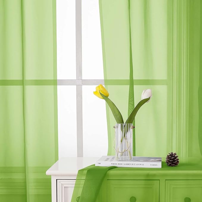 Lecloud Lime Sheer Curtains 84 Inches Long 2 Panels, Solid Voile Light - Image 6