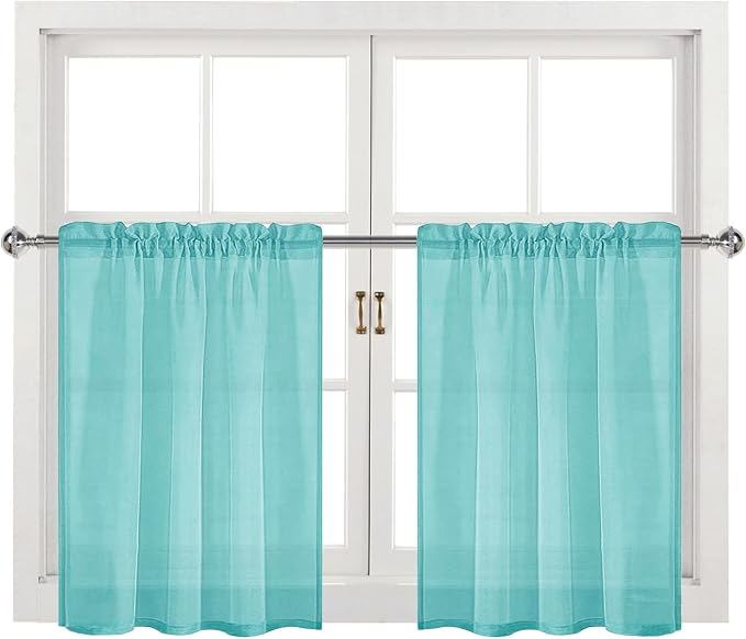 DWCN Aqua Sheer Curtains Semi Transparent Voile Rod Pocket Curtains by DWCN