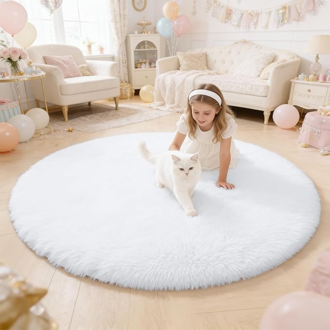 OLANLY White Round Rugs for Bedroom by OLANLY