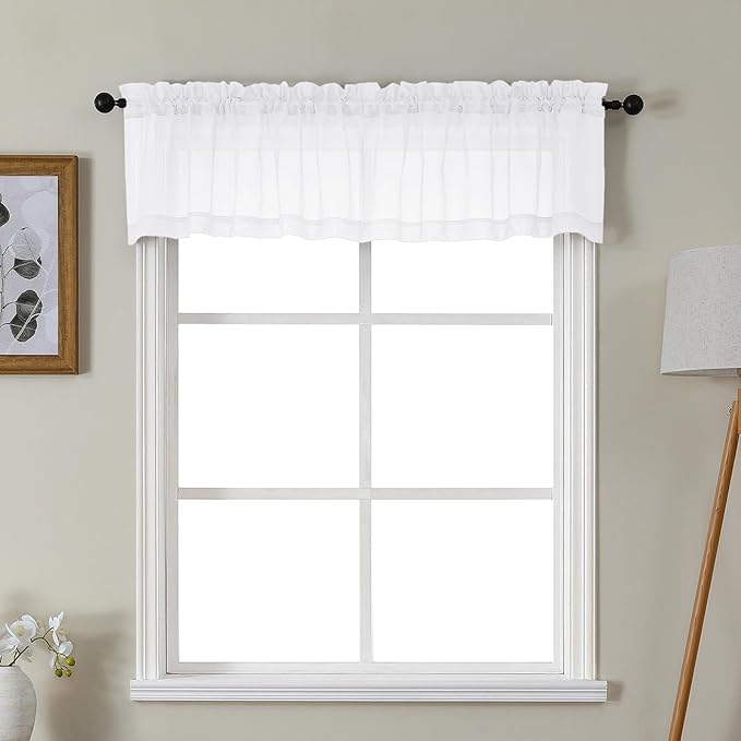 Gwine White Valances for Windows, Small Light Filtering Rod Pocket Cafe Valance by Gwine