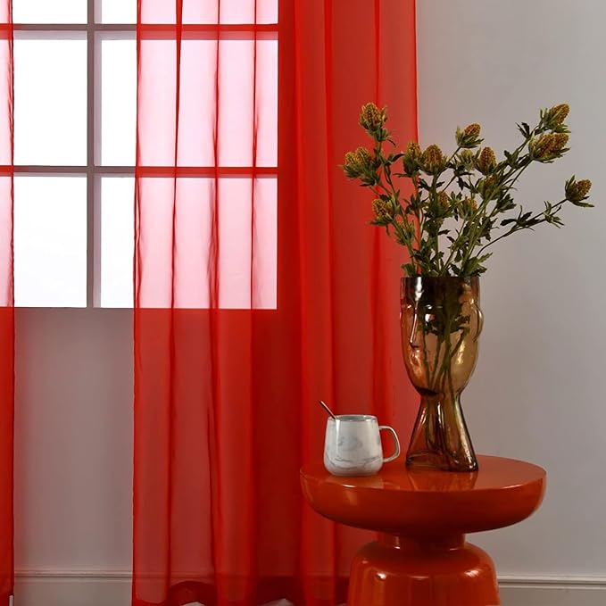 SpaceDresser Sheer Red Curtains 4 Panels Rod Pocket Semi-Sheer Curtain 96 - Image 5