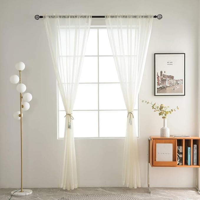 SpaceDresser Ivory Sheer Curtains 4 Panels Rod Pocket Semi-Sheer Curtain 108 - Image 3
