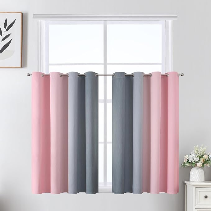 Estelar Textiler Grey and Pink Ombre Short Blackout Curtains 36 Inch Long by ESTELARTEXTILER