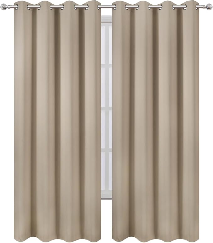 LEMOMO Blackout Curtains 66 x 84 inch/Khaki Curtains Set of 2 Panels/Thermal - Image 2