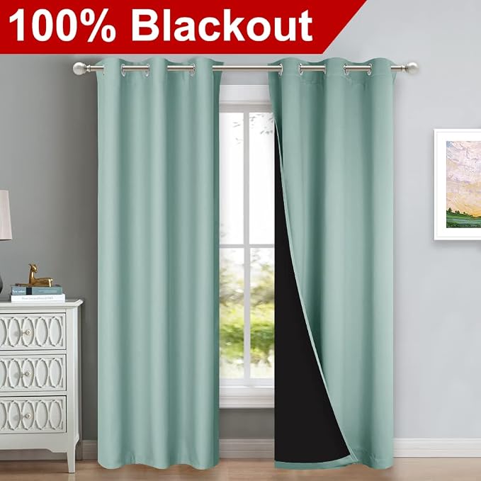 NICETOWN Aqua Blue Blackout Curtains 84 inches Long, Full Light Blocking Drapes - Image 2