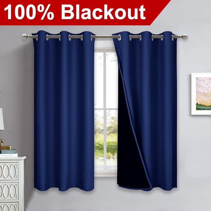 NICETOWN 100% Blackout Curtains 45 inches Long, Royal Blue, 1 Pair, 42 inches - Image 2