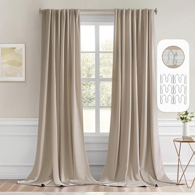 MIULEE Taupe Back Tab Blackout Curtain 96 Inch Long 2 Panels Set by MIULEE