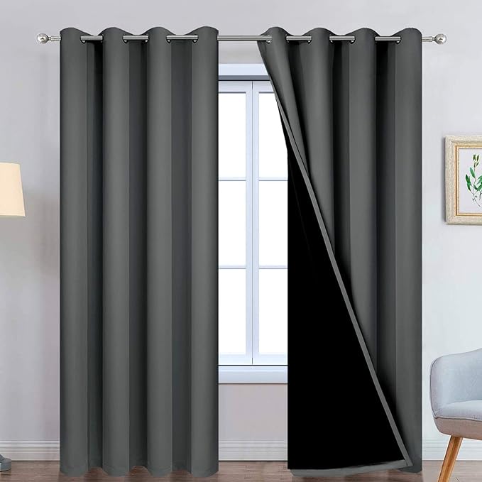Yakamok Dark Grey 100% Blackout Curtains 96 Inches Long 52" Wide 2 Panels | by Yakamok