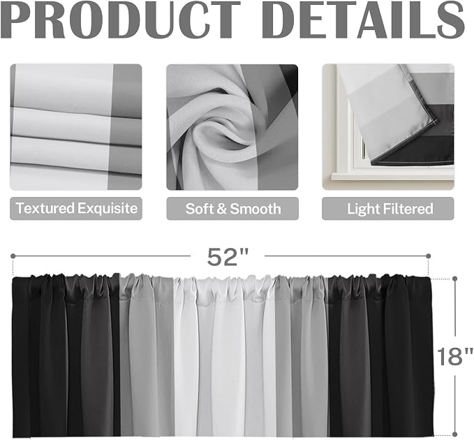 Emvency 2 Pack Valances Window Treatments, Striped Geometric Modern Minimalist - Image 3