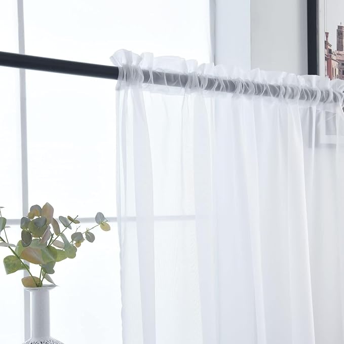 SpaceDresser Sheer White Curtains 4 Panels Rod Pocket Semi-Sheer Curtain 63 - Image 7