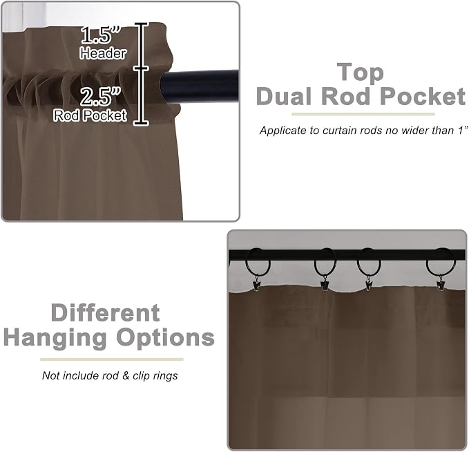 Cafe Curtains 36 Inch Length Tier 2 Pieces, Modern Soft Airy Sheer Kitchen - Image 4