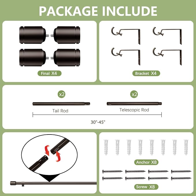5/8” Diameter Curtain Rods 30-45 Inch, - Image 3