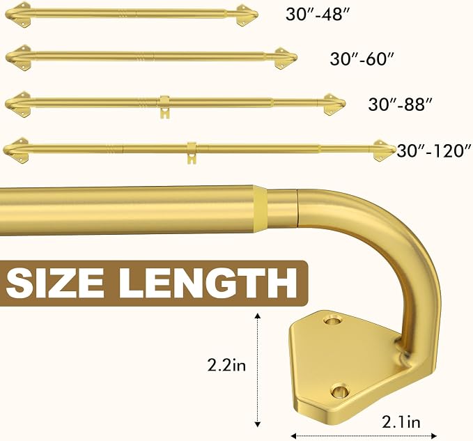 GXOACKJ Gold Curtain Rods for Windows 28 to 60 inch, 5/8 inch Adjustable Wrap - Image 4
