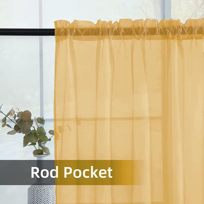 youleyar Solid Sheer Rod Pocket Curtain Voile Draperies 2 Panels White Beige - Image 3