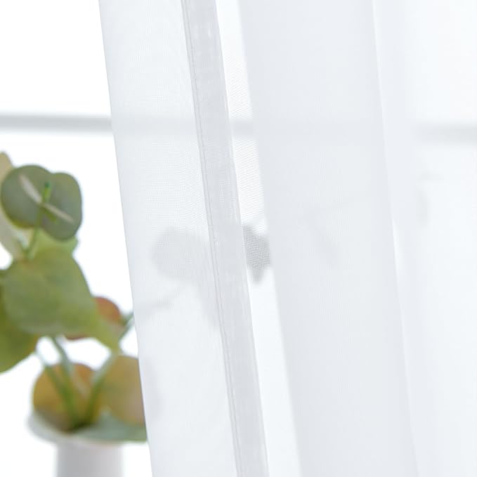 SpaceDresser White Kitchen Sheer Valance Curtains 30 Inch, Voile Sheer Cafe - Image 3