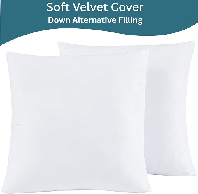 LANE LINEN Synthetic Down Filled Velvet Throw Pillow Inserts Pack of 2 White - Image 2