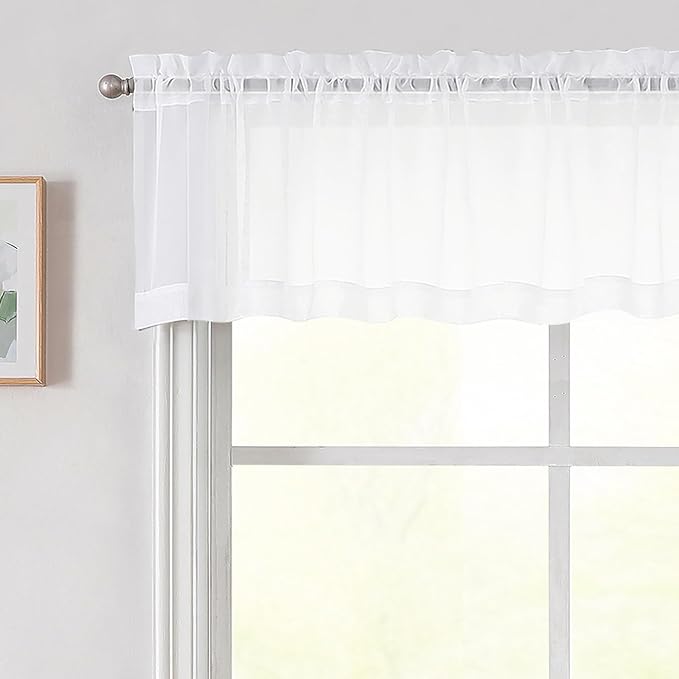 White Valances for Windows, Modern Solid Mini Small Window Curtains for Cafe by WelvetBLK