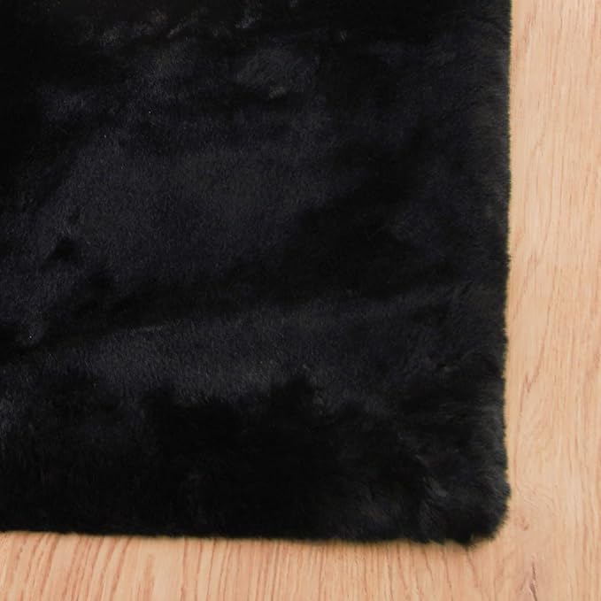 ORINOVA Black Round Area Rug 5ft Washable Faux Fluffy Fur Rug - Image 9
