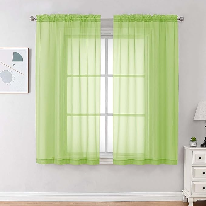 OVZME Sheer Curtains 63 inch Length 2 Panels Set by OVZME