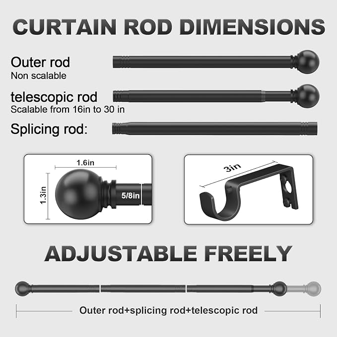 Black Curtain Rods for Windows - Image 4