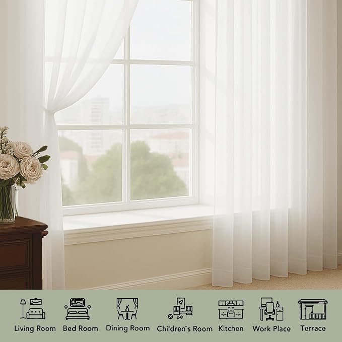 OWENIE Ivory Sheer Curtains 120 Inches Long 2 Panels Set, Airy Lightweight - Image 3
