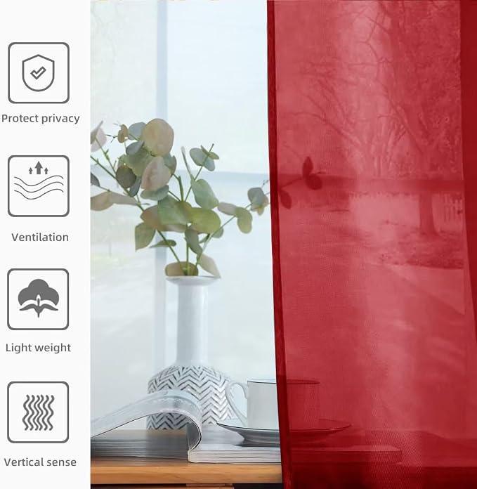 youleyar Solid Sheer Rod Pocket Curtain Voile Draperies 2 Panels White Beige - Image 4