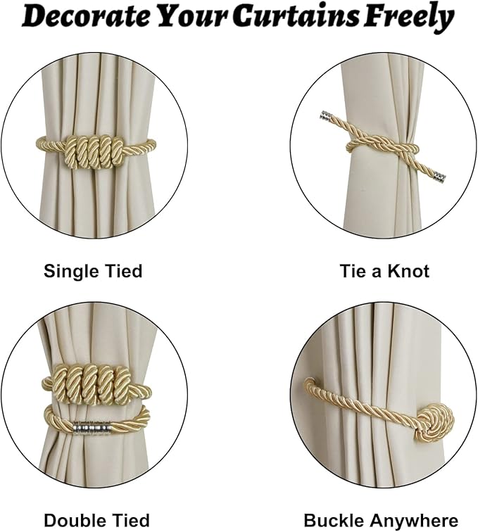 BEL AVENIR Magnetic Curtain Tiebacks, Decorative Drapery Holdbacks Modern Woven - Image 3