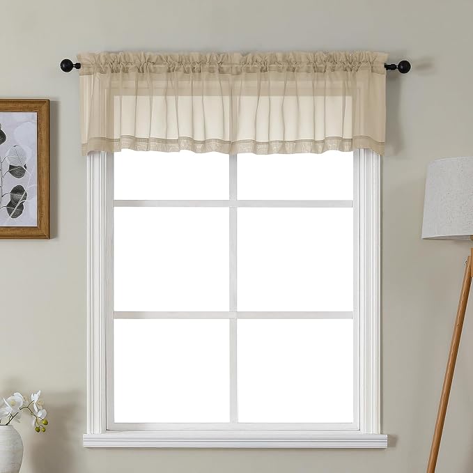 Gwine Taupe Valances for Windows, Small Light Filtering Rod Pocket Cafe Valance by Gwine