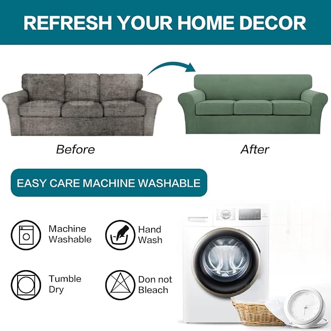 Turquoize 4 Piece Sofa Covers for 3 Cushion Couch Sofa Slipcover Soft Couch - Image 7