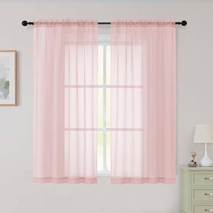 Sheer Blush Curtains for Bedroom Living Room 54 Inch Length 2 Panels Set by WelvetBLK