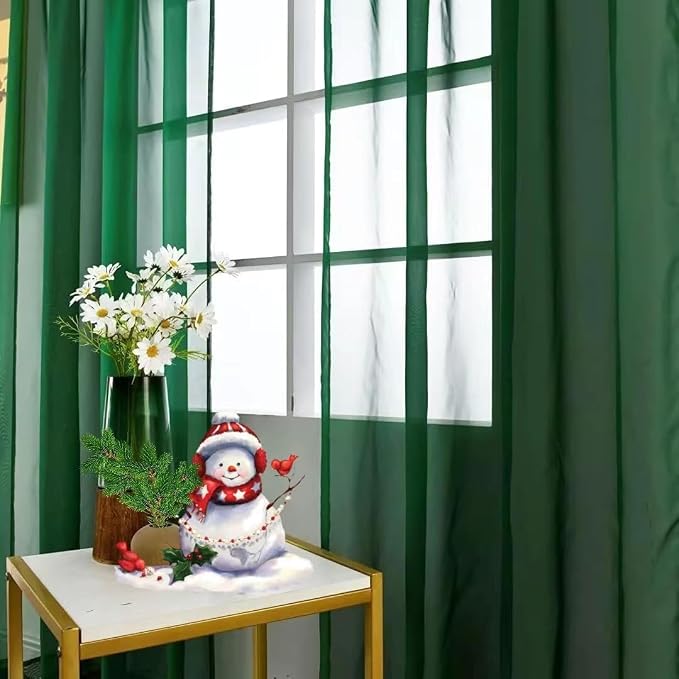 SpaceDresser Foliage Green Sheer Curtains 4 Panels Rod Pocket Semi-Sheer - Image 4