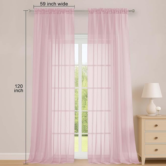 OWENIE Blush Sheer Curtains 120 Inches Long 2 Panels Set, Airy Lightweight - Image 2