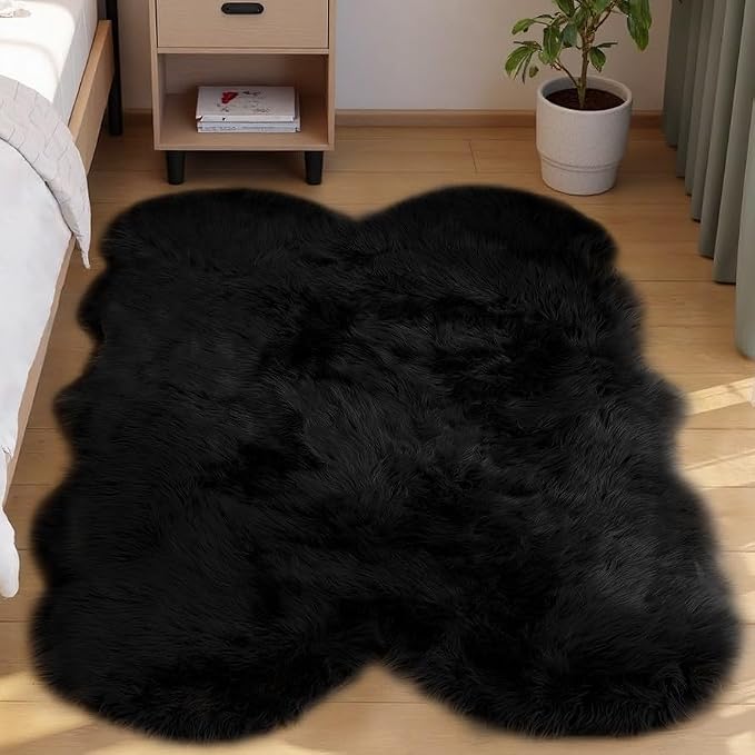Goolela Black Faux Sheepskin Fur Rug 4x6 Fuzzy Furry Area Rug Black Fluffy Soft by Goolela