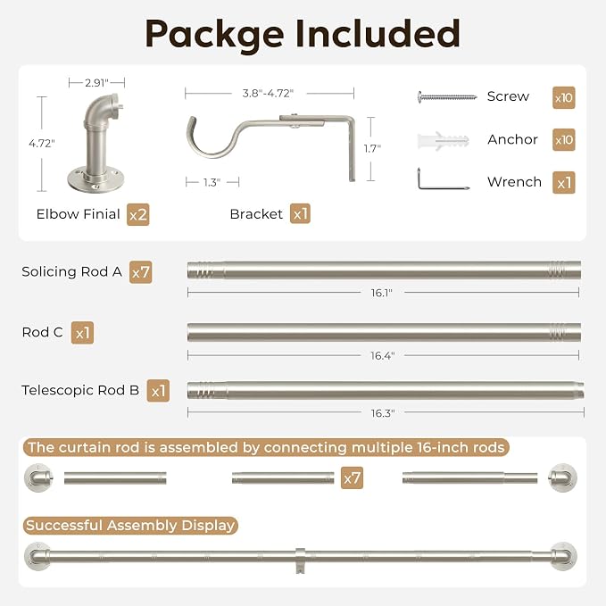 Zeerobee Curtain Rods for Windows 72 to 144, 1 Inch Industrial Wrap Around - Image 7