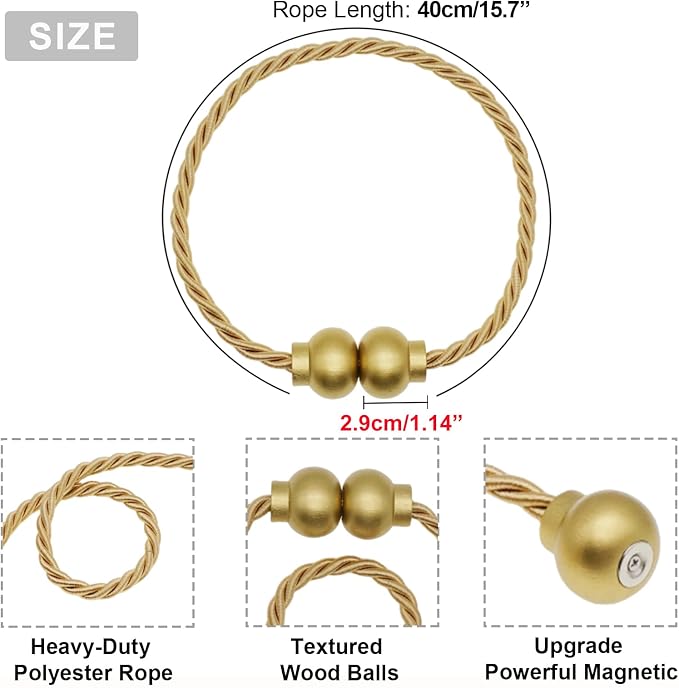 4 Pack Magnetic Curtain Tiebacks Modern Handmade Rope Curtain Tie Backs - Image 3