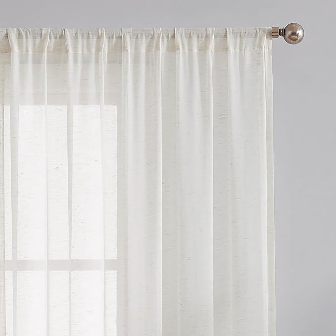 FMFUNCTEX Linen Sheer Curtains for Living Room, Natural Flax Blend Window - Image 2