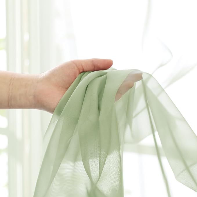 Lecloud Light Green Sheer Curtains 72 Inches Long 2 Panels, Soft Voile Light - Image 9