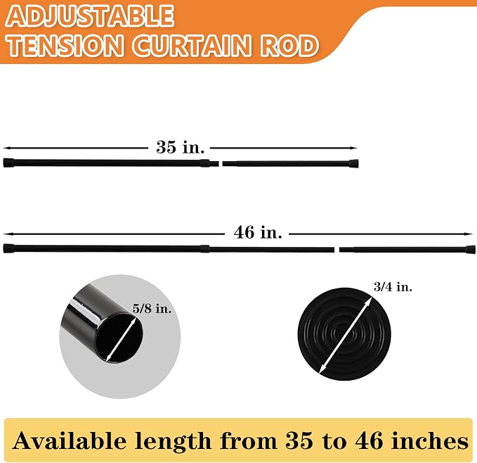 KXLife 4 Pcs Tension Curtain Rod 35 to 46 Inches, 5/8" Diameter Spring Curtain - Image 2