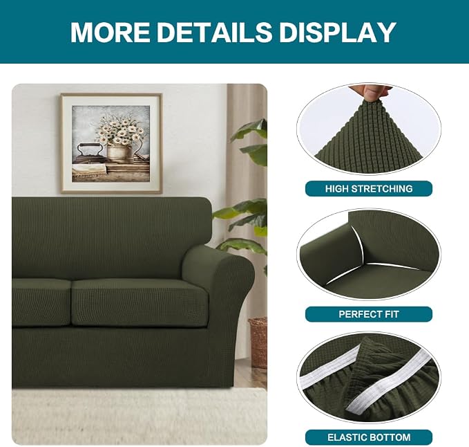 Turquoize 3 Piece Sofa Covers for 2 Cushion Couch Sofa Slipcover Soft Couch - Image 4