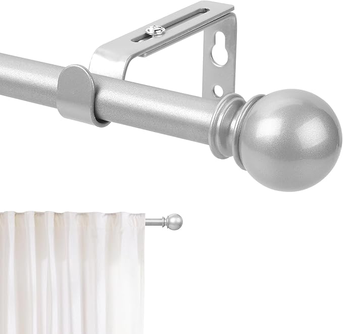Silver Curtain Rod for Windows 28 to 48 Inch, 5/8 Inch Diameter Adjustable by Poskena