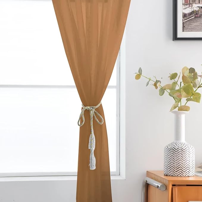 SpaceDresser Basic Rod Pocket Sheer Voile Window Curtain Panels Light Brown 1 - Image 5